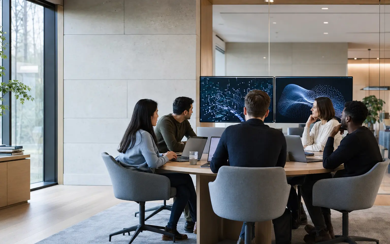 Technology specialists collaborating on an AI product